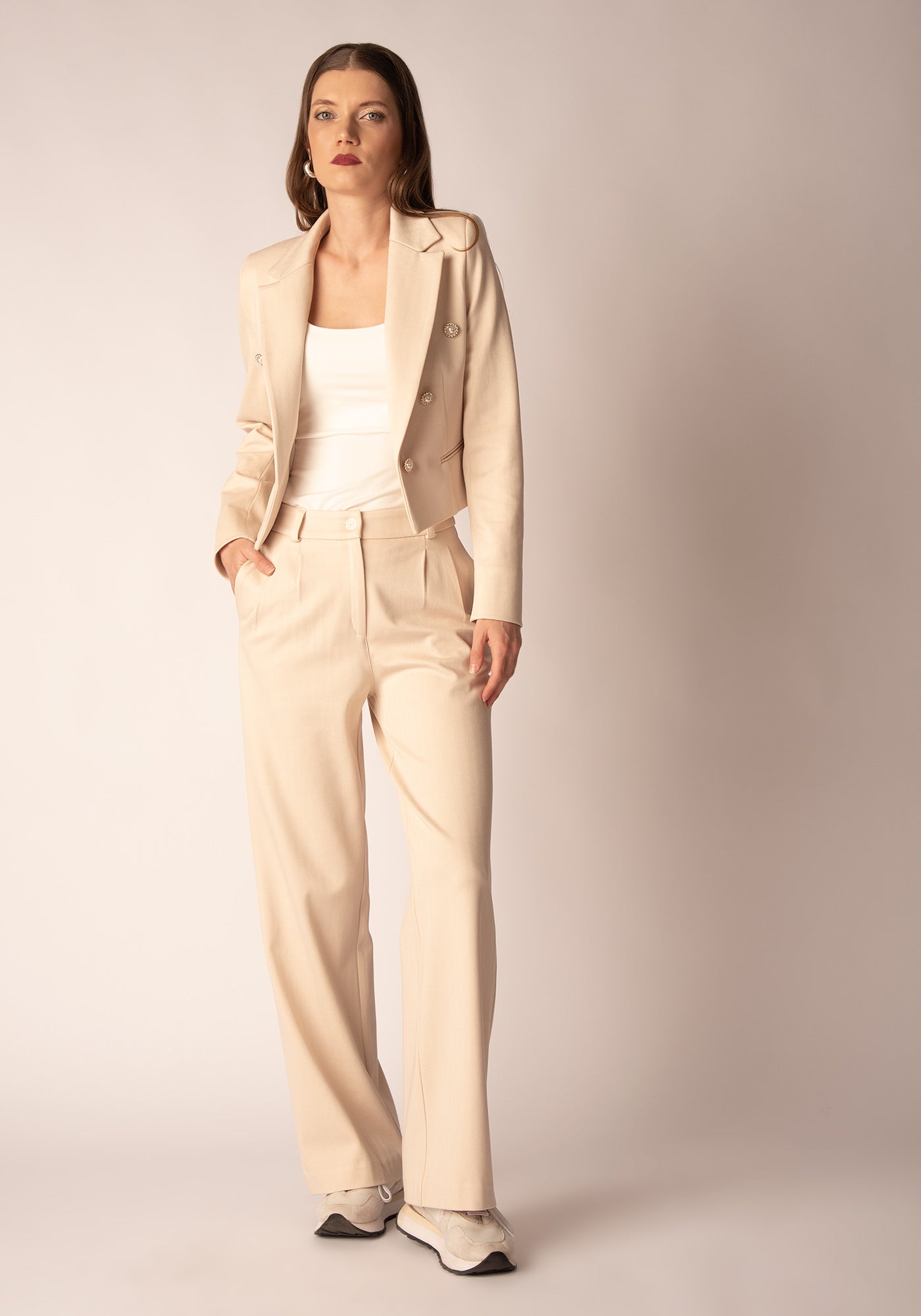 Women's Straight Leg Herringbone Pant - Ecru