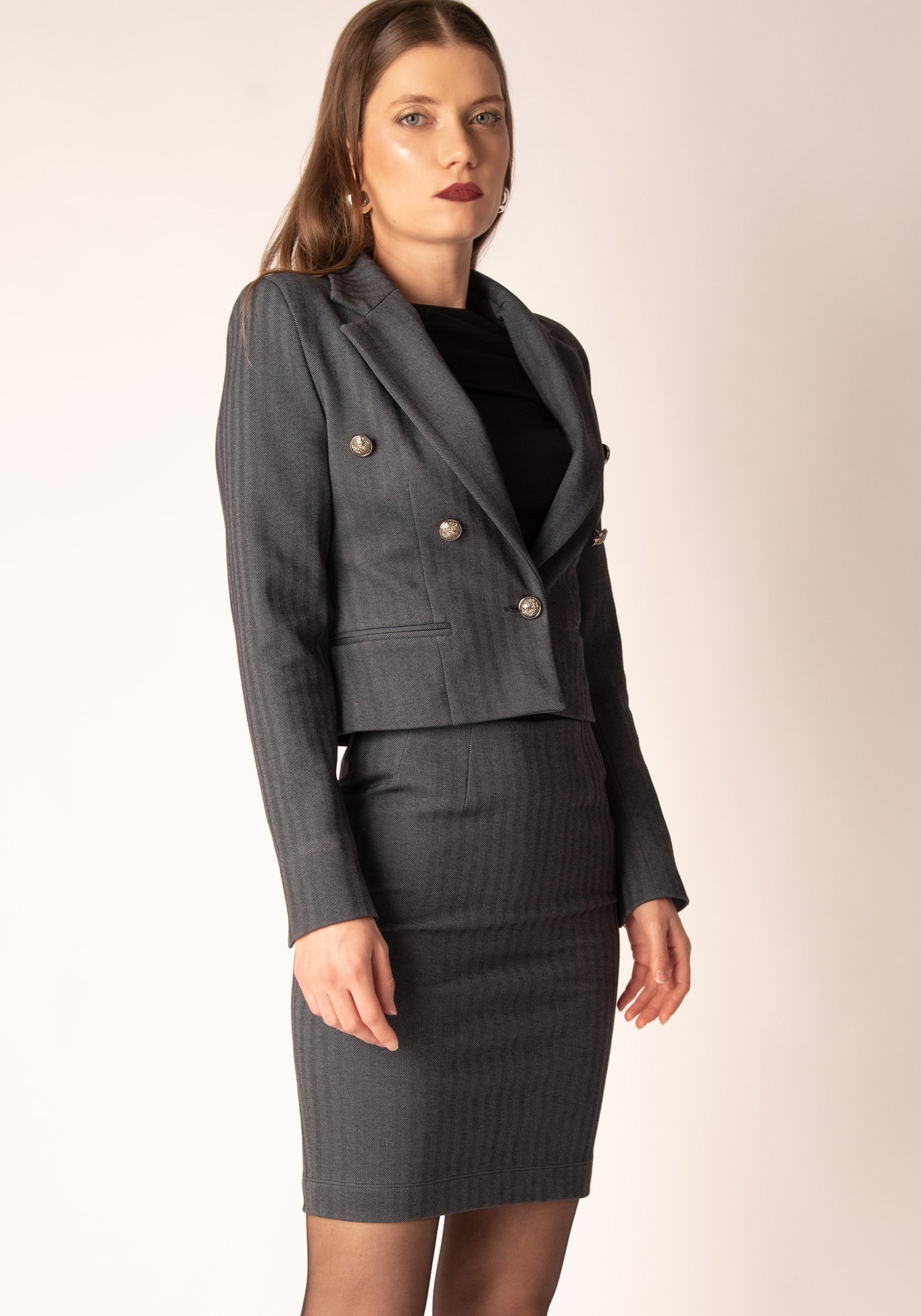 Women's Tailored Herringbone Blazer in Grey