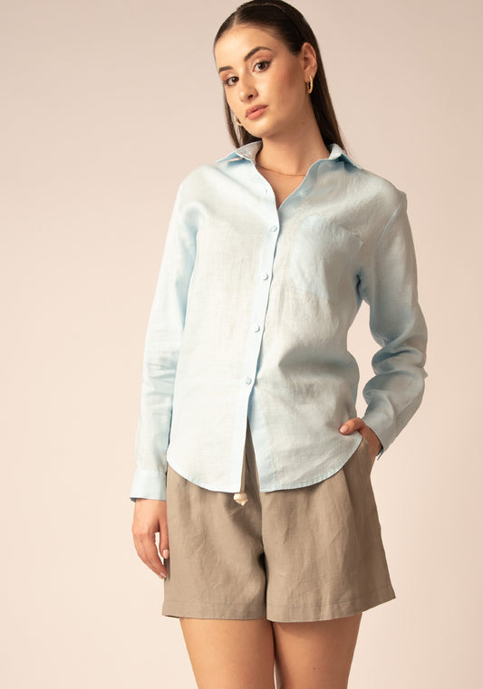 Women's Relaxed fit Linen Shirt in Light Blue