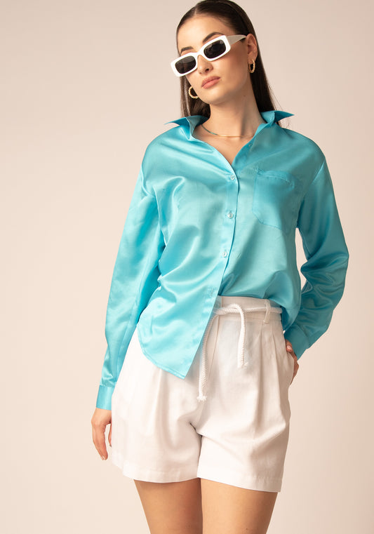 Women's Relaxed fit Shirt in Cotton - Silk blend in Blue