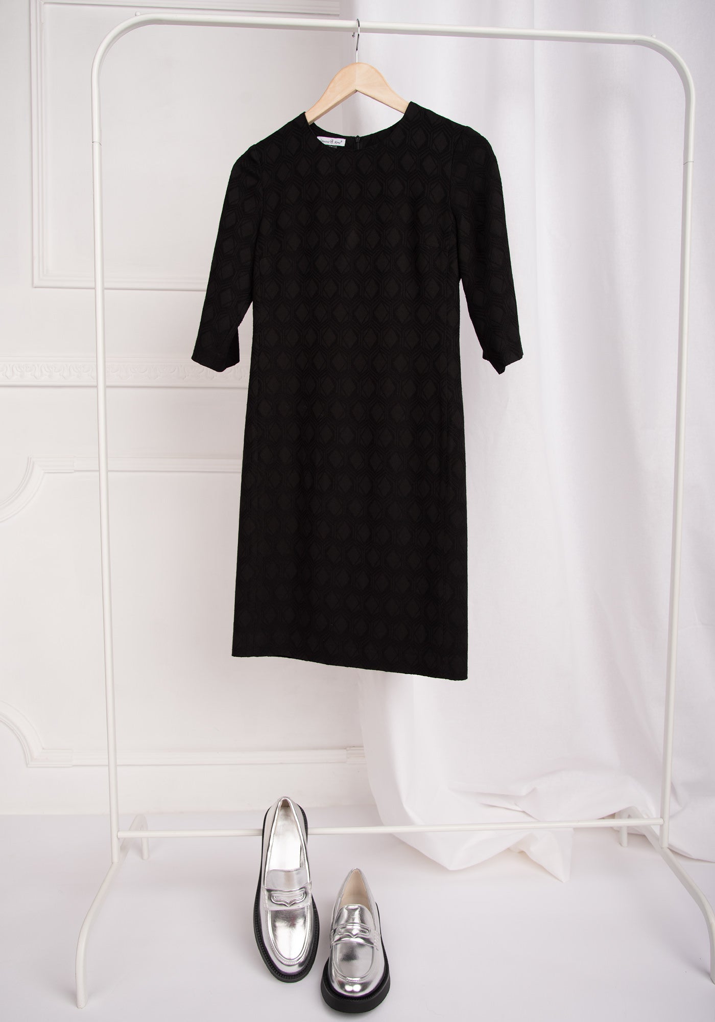 Tailored Mini Dress with 3/4 Sleeves in Black 