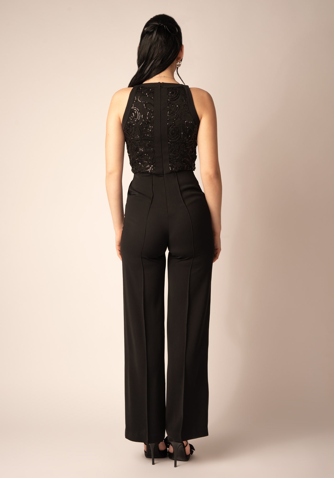 Women's Wide leg Jumpsuit with Sequins in Black