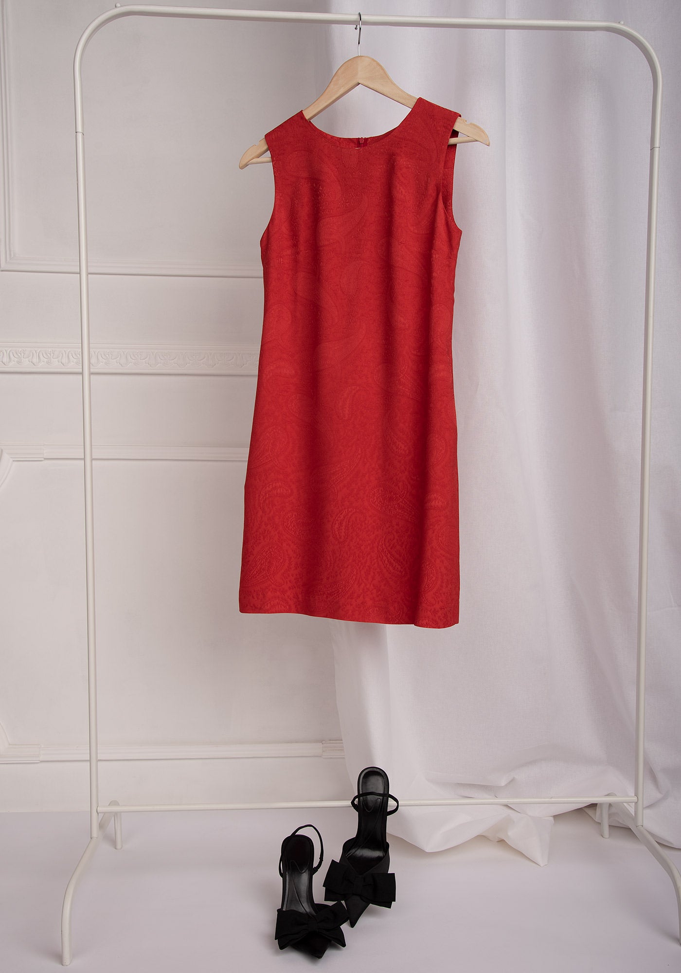 A-Line Mini Dress in Red Jacquard