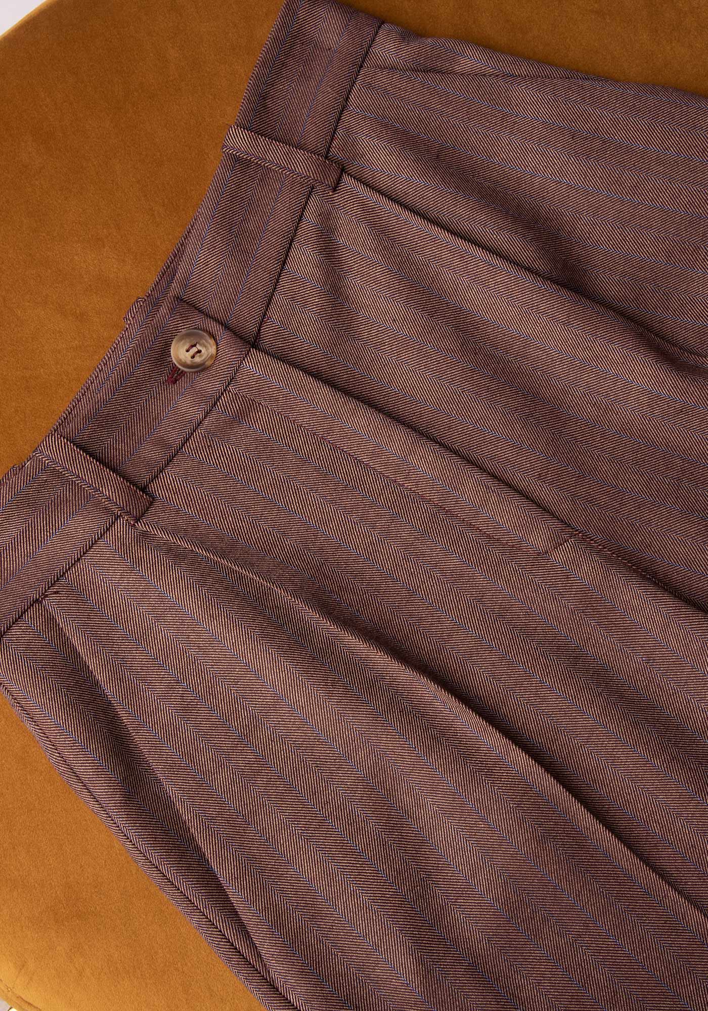 Women's Wide Leg Trousers in Wine Herringbone