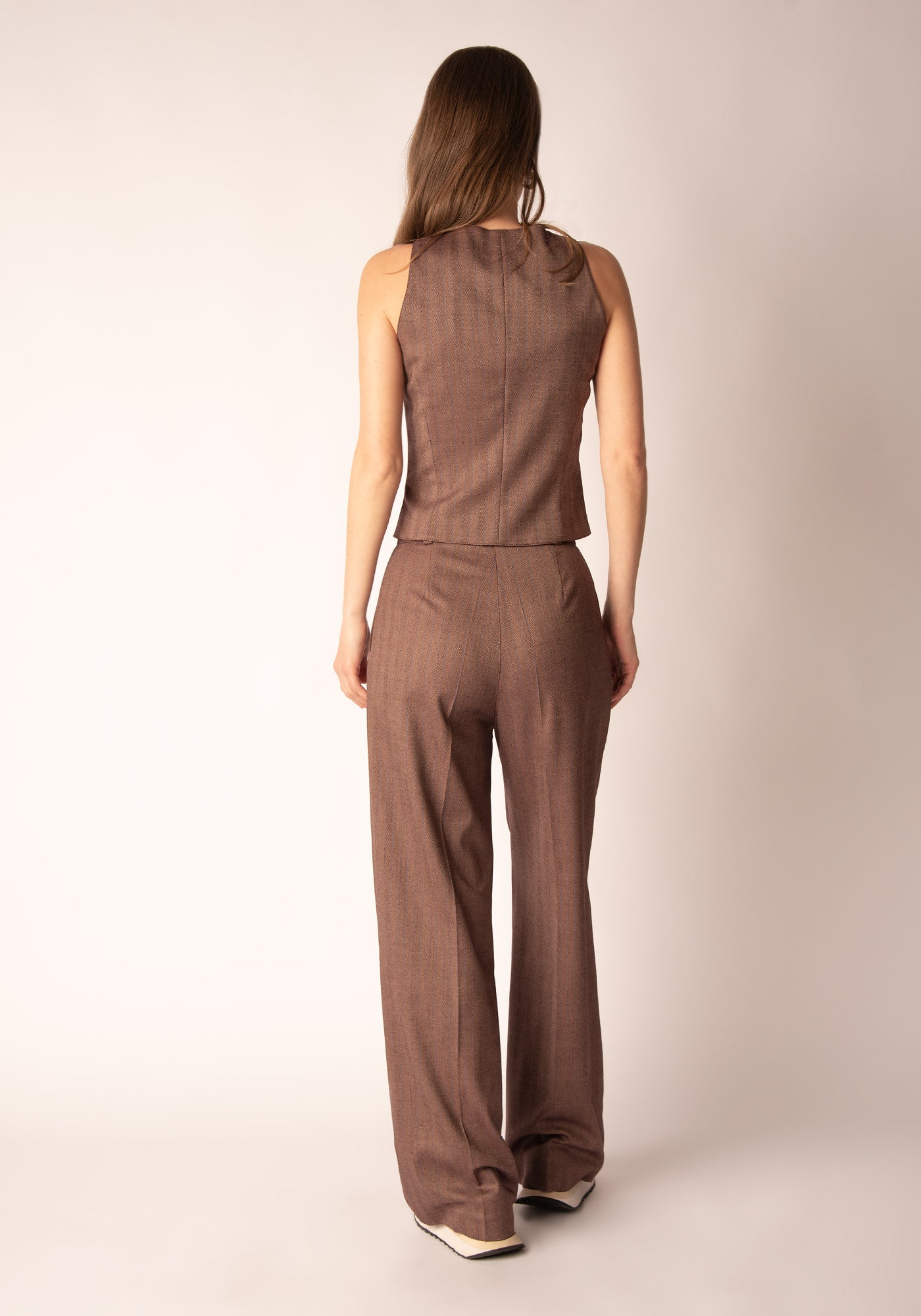 Women's Wide Leg Trousers in Wine Herringbone