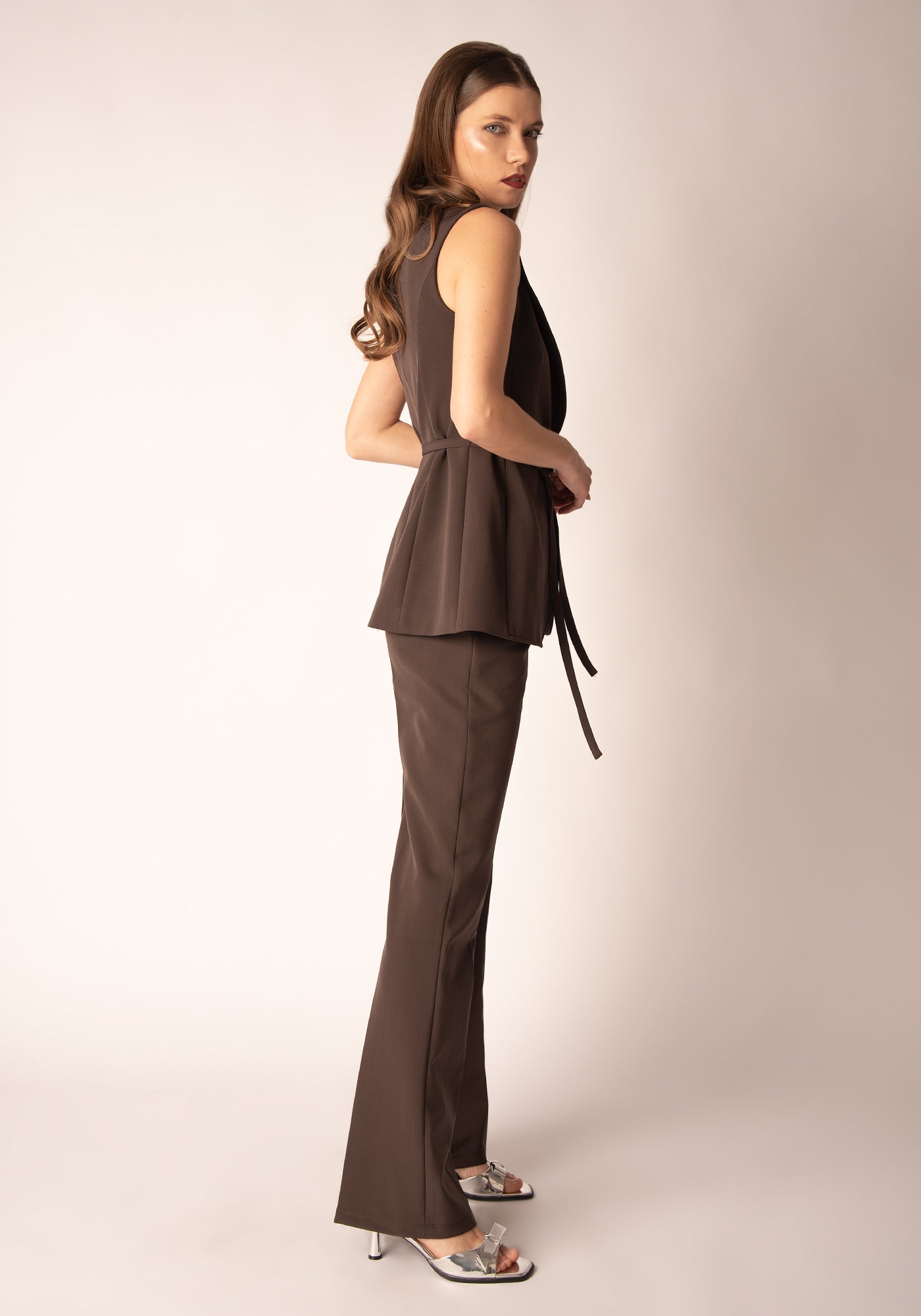 Women's High Rise Bootcut Trousers in Espresso Brown