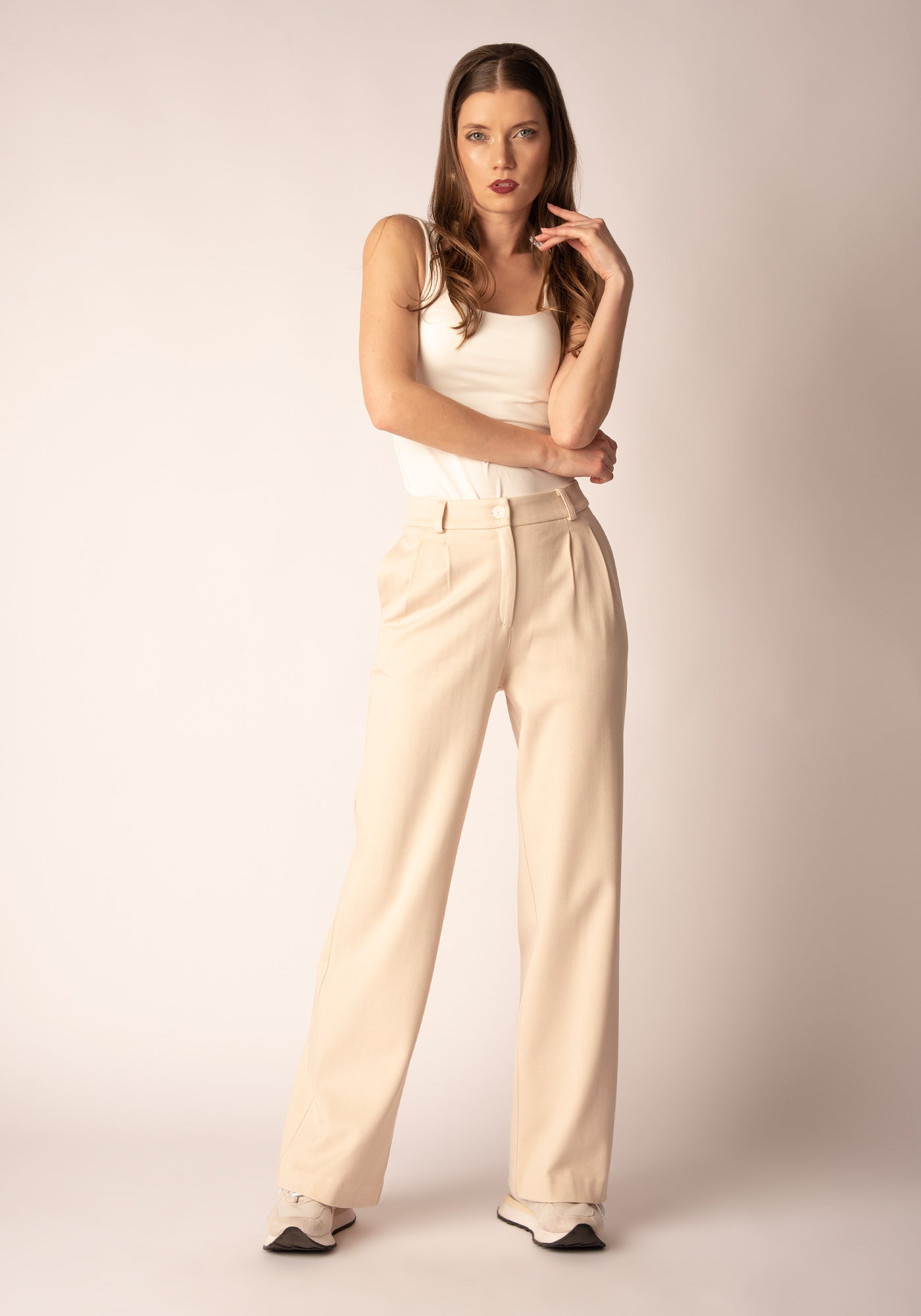 Women's Straight Leg Herringbone Pant - Ecru