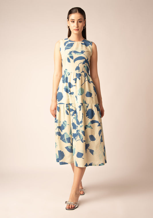 Women's Midi Summer Dress in Blue florals