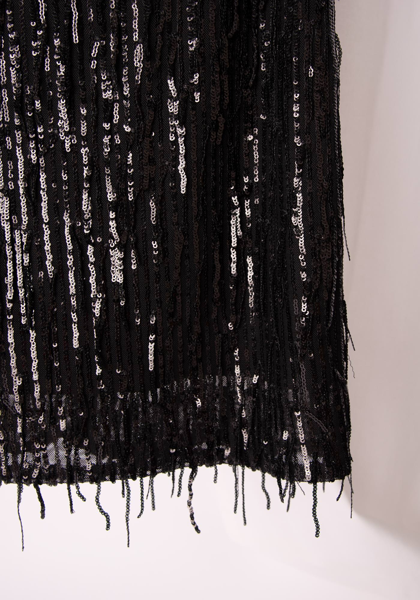 Sequin Fringe Shift Dress in Black