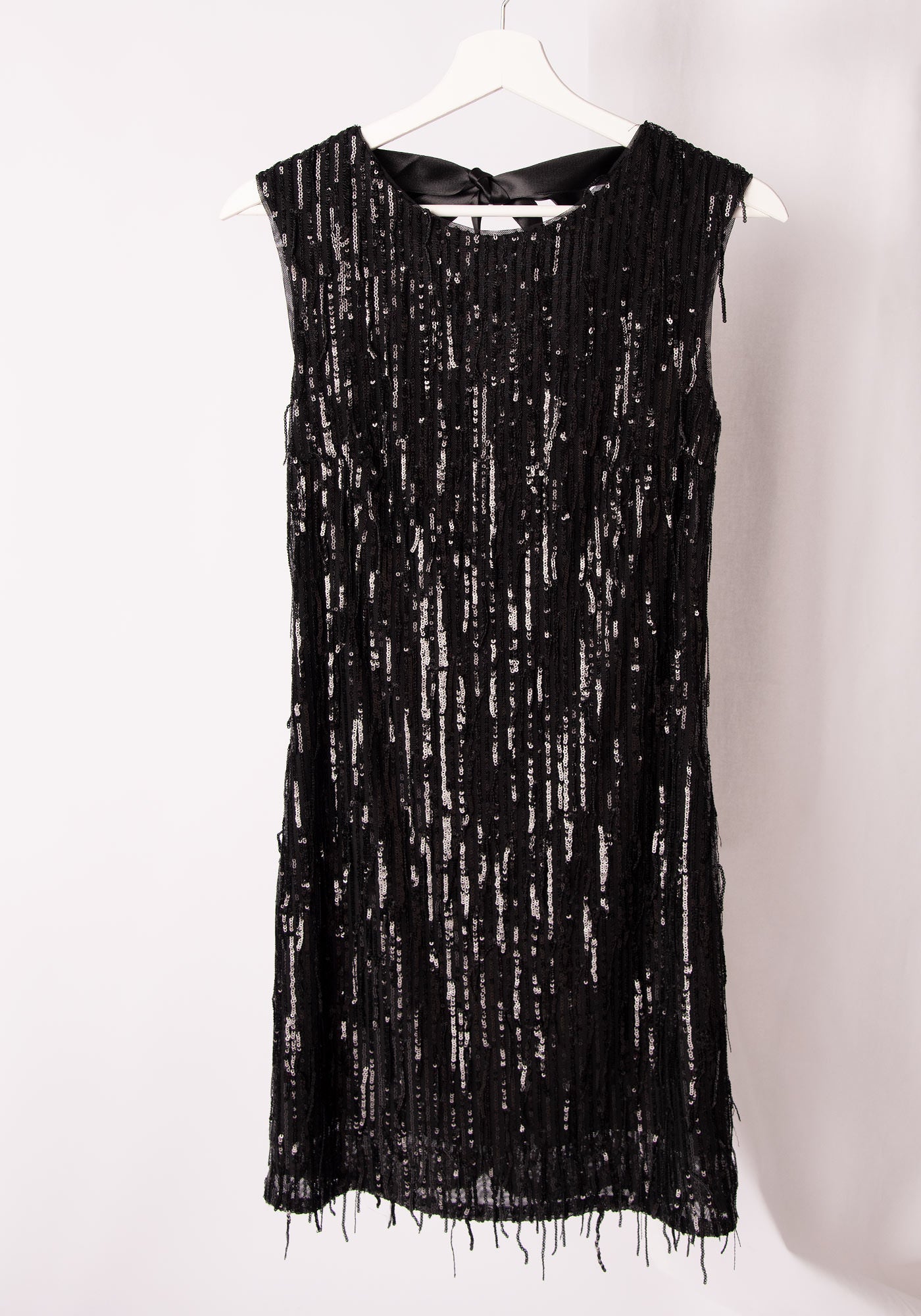 Sequin Fringe Shift Dress in Black