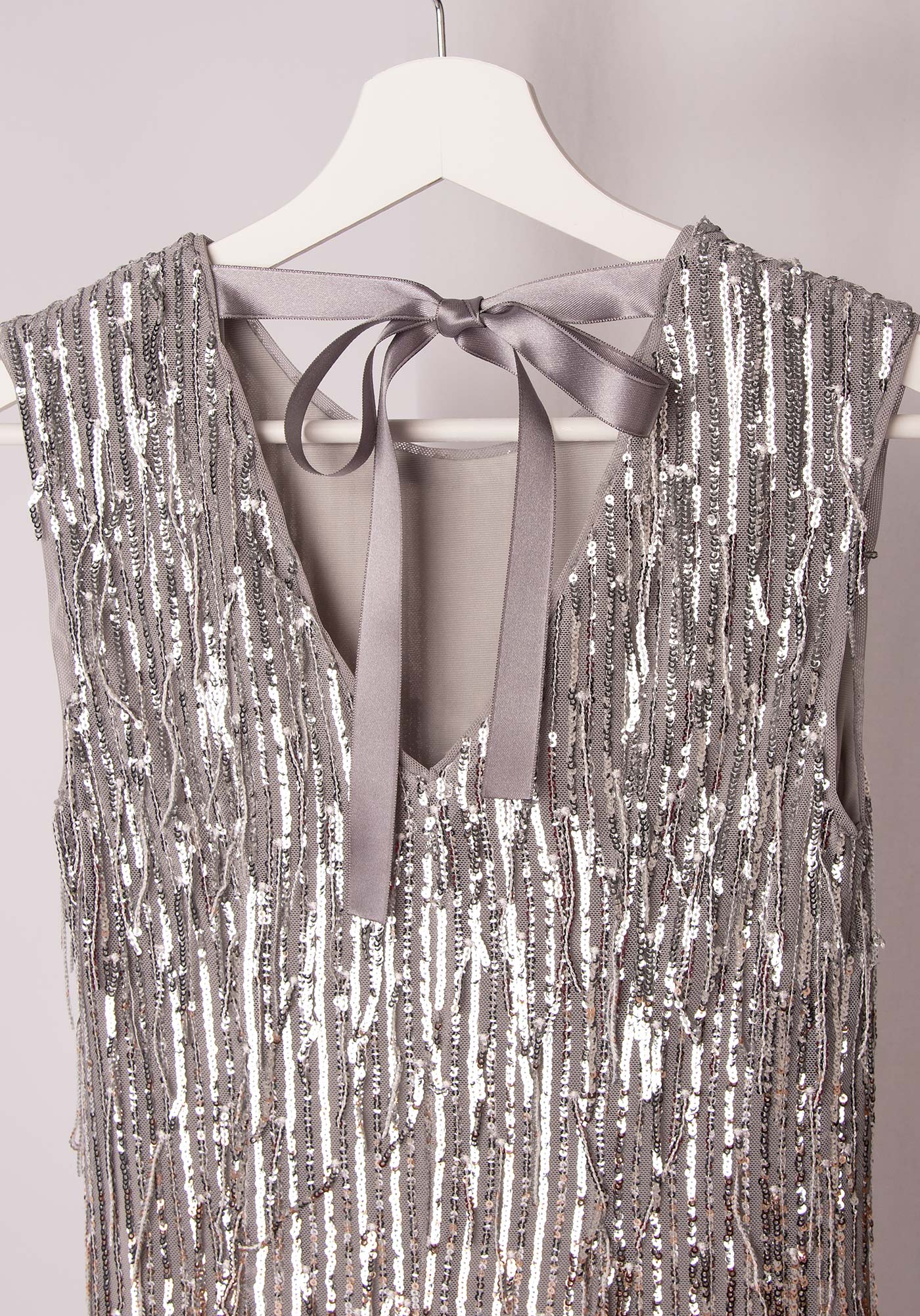 Sequin Fringe Shift Dress in Silver