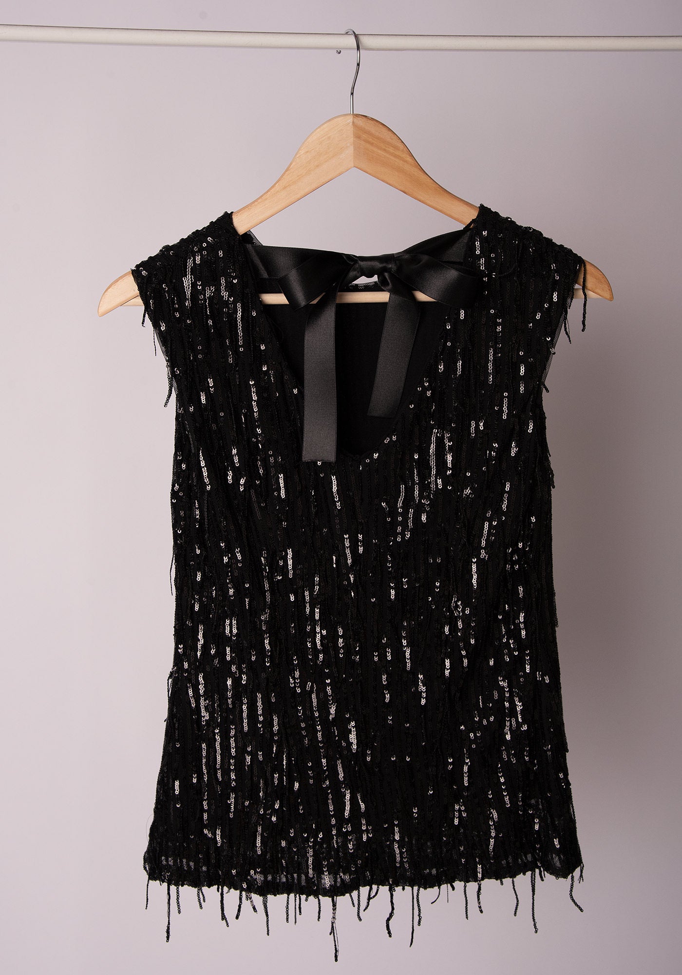 Sequin Fringe Top in Black