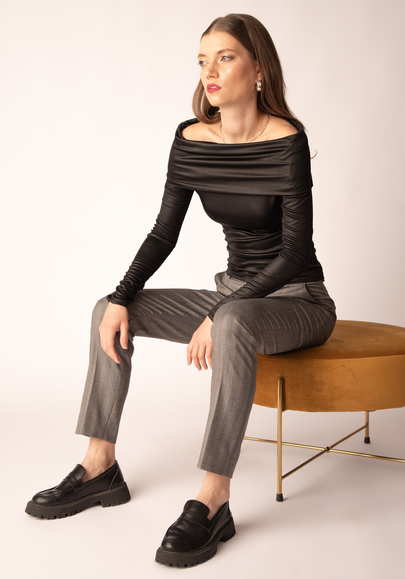 Women's Shawl Collar Jersey Top in Black