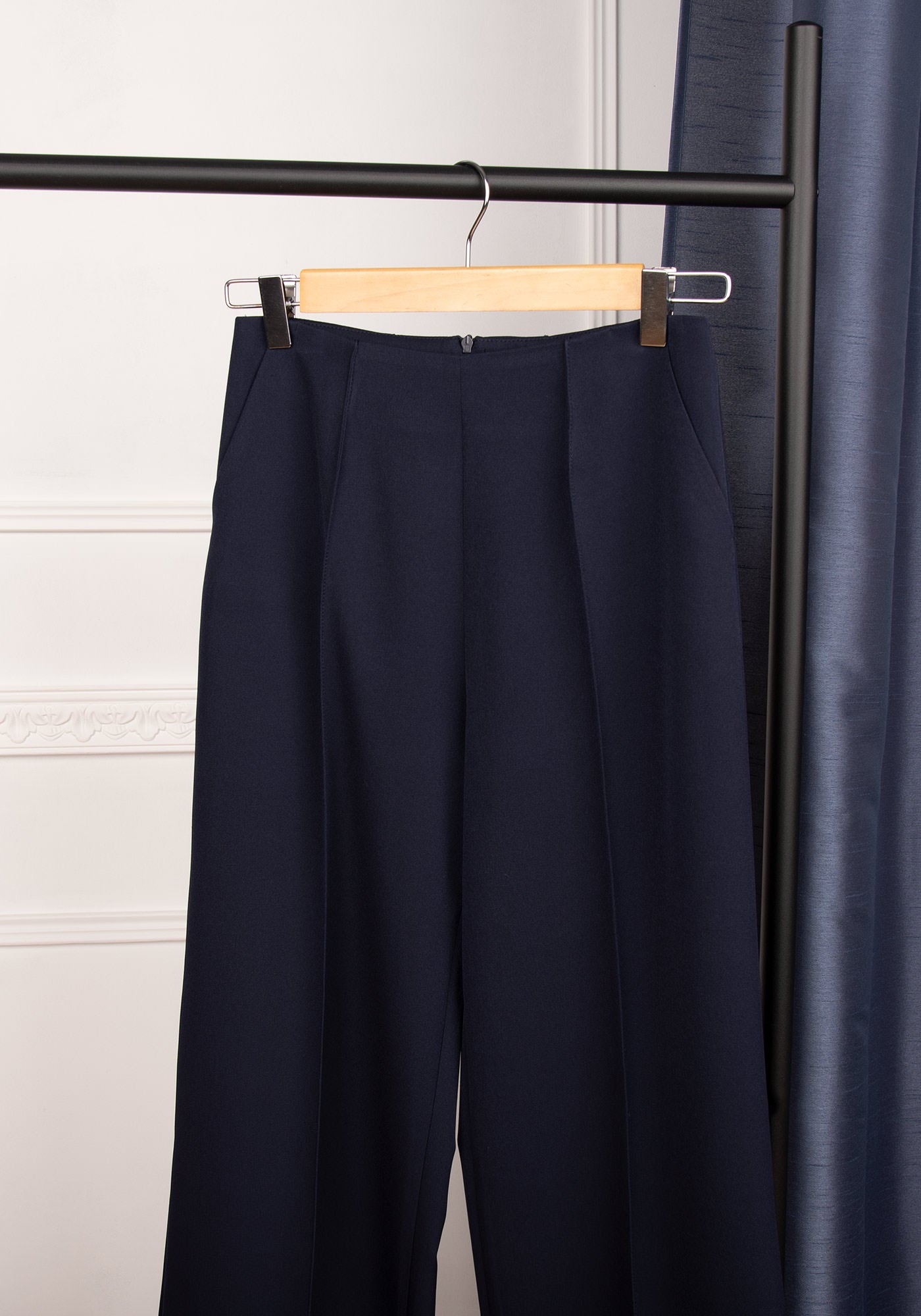 Women's High Waisted Wide Leg Trousers in Navy